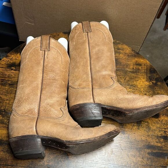 Justin Euro Elk Leather Cowboy Boots Mens Tan Made In USA Boot 1325 Size 8 - Picture 5 of 9